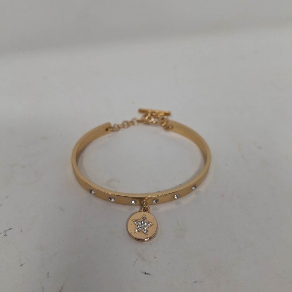 BCBGeneration Star Dangle Charm Gold Tone Cuff Rhinestone Bangle Bracelet